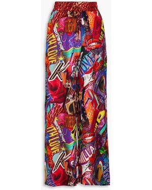 CAMILLA Crystal-Embellished Printed Silk-Twill Wide-Leg Pants - Red