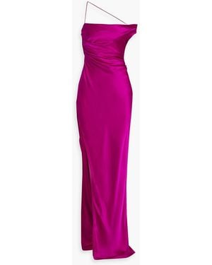 The Sei One-Shoulder Draped Silk-Satin Gown - Pink
