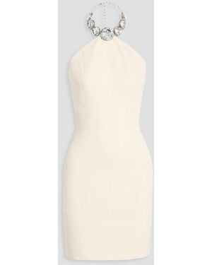 Area Crystal-Embellished Wool-Twill Halterneck Mini Dress - White