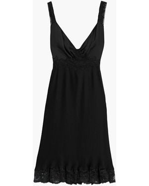 Rabanne Lace-Trimmed Satin-Paneled Pleated Crepe Slip Dress - Black