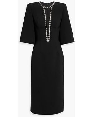 Jenny Packham Grace Embellished Tulle-Paneled Crepe Midi Dress - Black