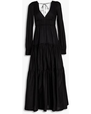 Three Graces London Theodora Gathered Cotton Maxi Dress - Black