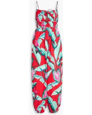 FARM Rio Printed Cotton-Poplin Jumpsuit - Red