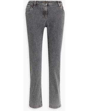 Brunello Cucinelli Bead-embellished Mid-rise Skinny Jeans - Grey
