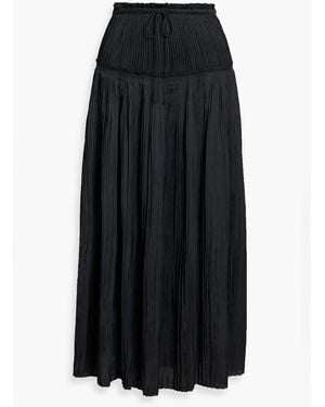 Ulla Johnson Malia Pleated Satin Midi Skirt - Black