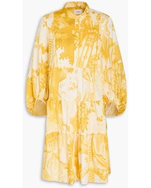 Erdem Gestuftes hemdkleid in minilänge aus baumwoll-twill mit print - Gelb