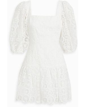 ML Monique Lhuillier Gathered Macramé Mini Dress - White