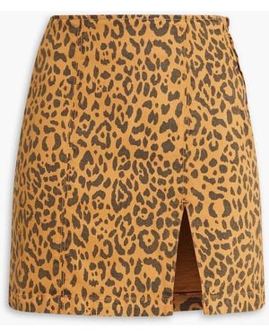 Mother Leopard-print Denim Mini Skirt - Natural