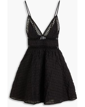 Charo Ruiz Lavane Lattice-trimmed Cotton-blend Mini Dress - Black