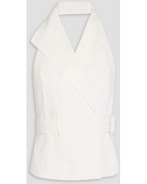 Nicholas Isabeau Open-Back Linen Halterneck Wrap Top - White