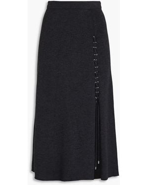 Maje Lace-Up Ribbed-Knit Midi Skirt - Black