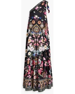 CAMILLA One-Shoulder Crystal-Embellished Printed Silk-Twill Maxi Dress - White