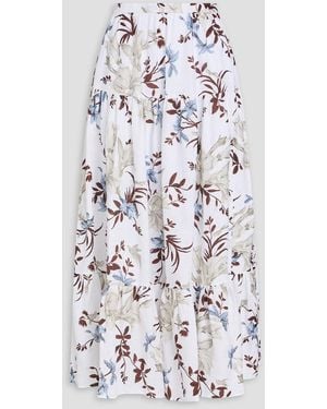 Erdem Olympia Tiered Floral-Print Linen Midi Skirt - White