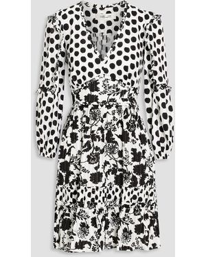 Diane von Furstenberg Kourtney Ruffle-trimmed Printed Cotton-jacquard Mini Dress - White