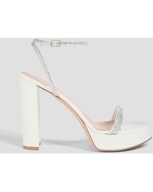 Gianvito Rossi Crystal-Embellished Suede Platform Sandals - White