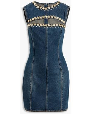 Area Embellished Cutout Denim Mini Dress - Blue