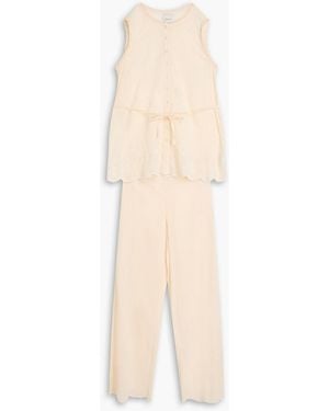 Needle & Thread Layered Broderie Anglaise-Trimmed Tulle Gown - Natural