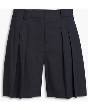 Theory Pleated Linen-Blend Shorts - Blue