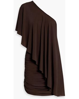 Ronny Kobo Stella One-Shoulder Draped Stretch-Jersey Mini Dress - Brown