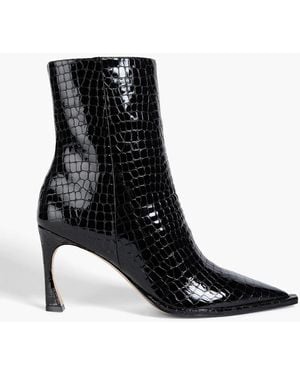 Alexandre Birman Myra 85 Glossed Croc-Effect Leather Ankle Boots - Black