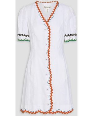 Saloni Marlee Embroidered Linen Mini Dress - White