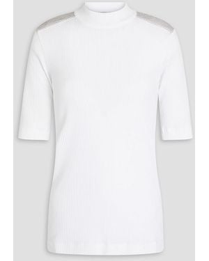 Brunello Cucinelli Bead-Embellished Ribbed Cotton-Jersey Top - White