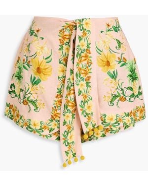 FARM Rio Layered Floral-print Linen-blend Shorts - Metallic
