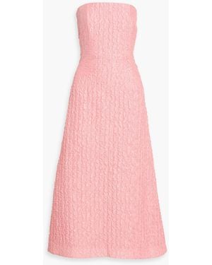 Emilia Wickstead Jenn Strapless Tiered Seersucker Midi Dress - Pink
