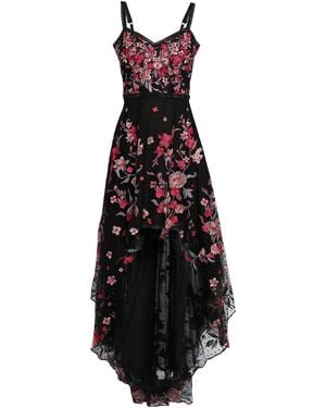 Marchesa Crochet-Trimmed Embroidered Flocked Tulle Gown - Black