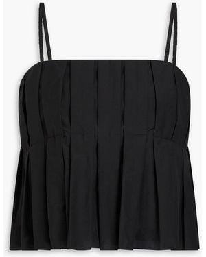 Theory Pleated Cotton-blend Poplin Top - Black
