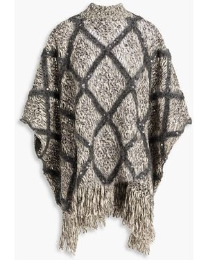 Brunello Cucinelli Sequin-embellished Open-knit Wool-blend Turtleneck Jumper - Grey