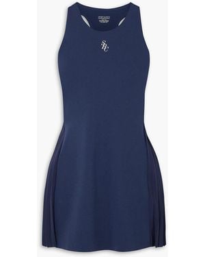 Sporty & Rich Pleated Printed Stretch Tennis Dress - Blue