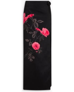 Magda Butrym Cutout Floral-Print Silk And Wool-Blend Satin Maxi Skirt - Black
