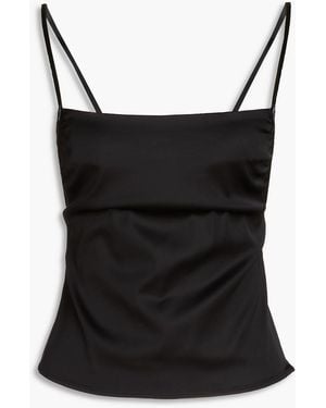 FRAME Bead-embellished Gathered Satin-twill Top - Black