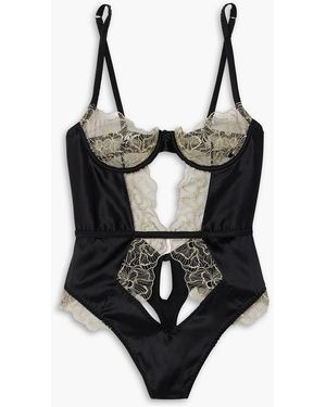 Coco De Mer Damona body aus satin mit leavers-spitzenbesatz und cut-outs - Schwarz