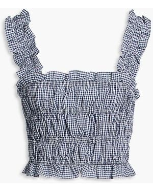 Maje Cropped Gingham Cotton-Poplin Top - Blue