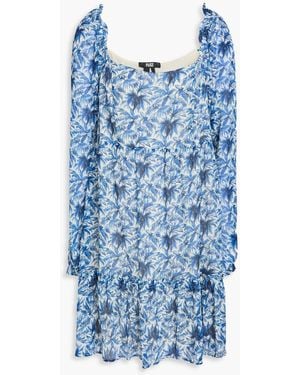 PAIGE Ashlen Ruffled Floral-print Silk-crepon Mini Dress - Blue