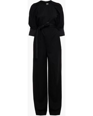 Victoria Beckham Belted Ruched Cady And Twill Jumpsuit - Black