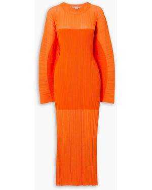 Stella McCartney Plissé-knit Midi Dress - Orange