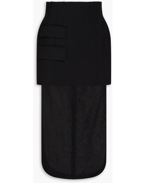A.W.A.K.E. MODE Layered Organza And Wool-blend Crepe Midi Pencil Skirt - Black