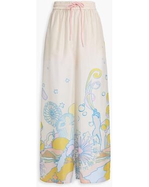 Zimmermann Printed Silk-Voile Wide-Leg Trousers - White
