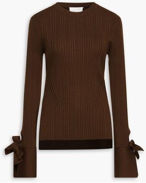 3.1 Phillip Lim Tie-Detailed Ribbed Wool-Blend Sweater - Brown