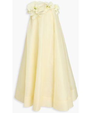 Zimmermann Strapless Floral-Appliquéd Linen And Silk-Blend Midi Dress - Yellow