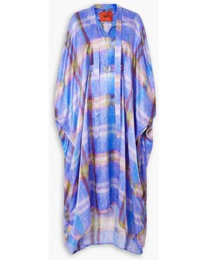 Thebe Magugu Belted Checked Silk-satin Maxi Dress - Blue