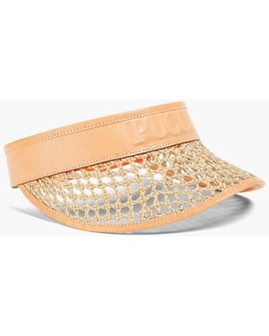 PUCCI Embossed Leather And Straw Visor - White