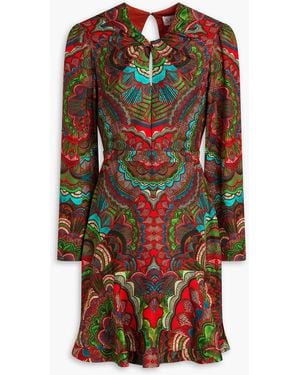 Saloni Dotty Twisted Printed Satin-Jacquard Top - Red