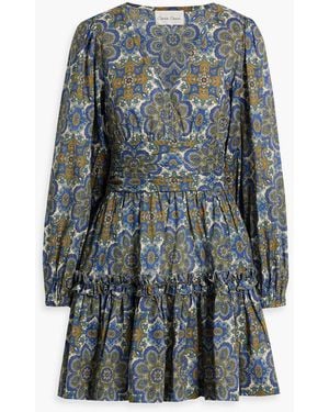 Cara Cara Harper Gathered Printed Cotton Mini Dress - Gray