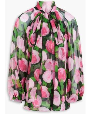 Carolina Herrera Gathered Silk-georgette Blouse - Multicolour