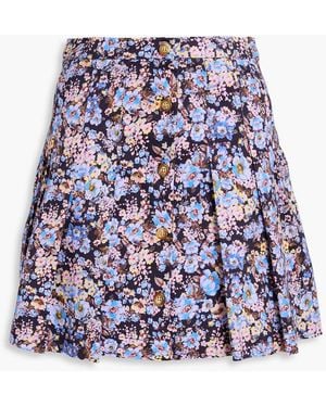 Kika Vargas Pleated Floral-print Cotton-blend Mini Skirt - White