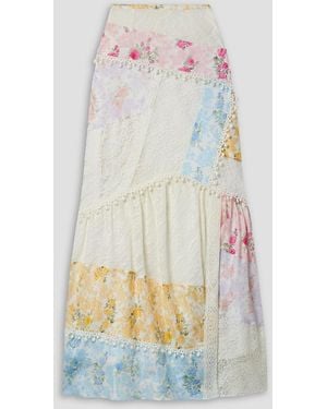 LoveShackFancy Obelia patchwork-maxirock aus bedrucktem crêpe de chine aus seide und spitze - Weiß